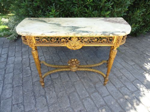 19th Century French Marble Top Gilded Console Table
