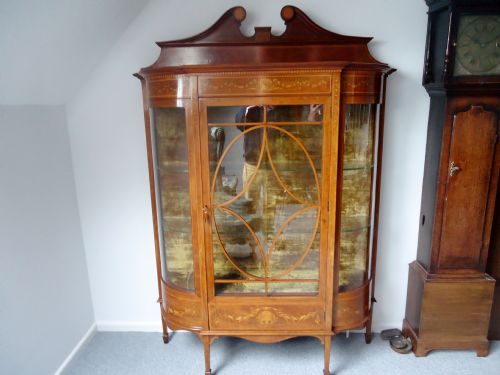 Bow End Inlaid Mahogany Display Cabinet