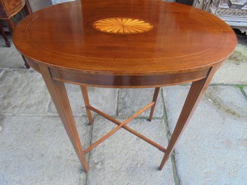 Sheraton Style Oval Inlaid Occasional Table with Sun Burst Centre