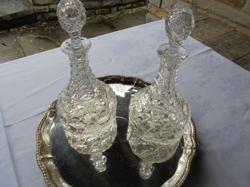 Pair 19th Century Oval Cut Glass Decanters