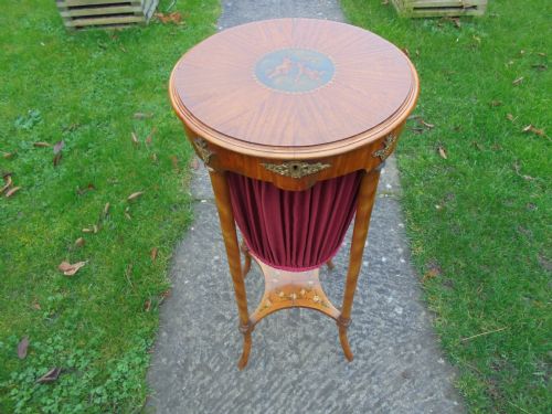 Decorated Satinwood Late 19th Century Workbox/sewing Basket with Ormolu Mounts