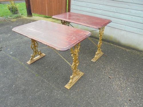 Pair of Iron Based Mahogany Top Pub/tavern Tables