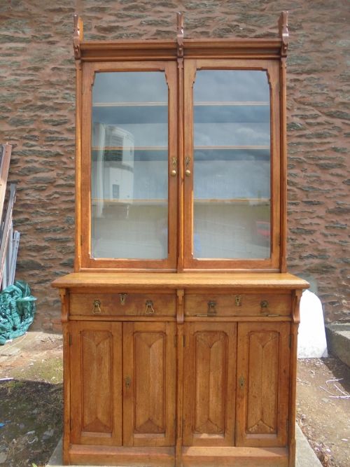 Oak Two Door Bookcase in the Manner of Pugin.  Gothic , Arts and Crafts