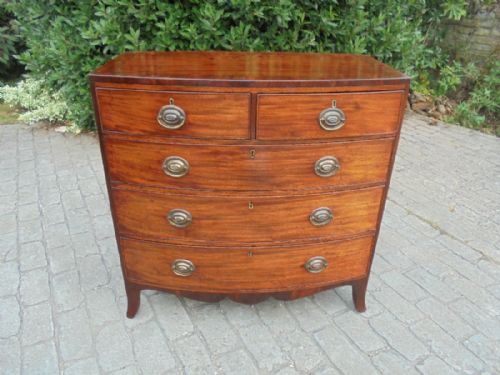fig 1. Late 18th century mahogany bow front chest of drawers