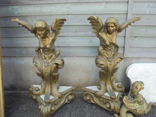 Pair of French or Italian Gilded Marble Top Console Tables and Mirrors