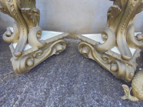 fig 2. Pair of French or Italian gilded marble top console tables and mirrors
