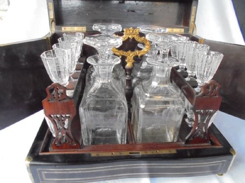 French Ebony Brass Inlaid  Liqueur Tantalus