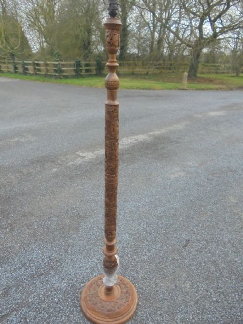 Carved Wood Walnut Standard Lamp