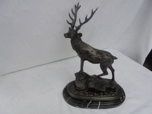 Bronze Stag on Marble Plinth