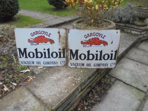 Pair of Original Enamel Mobiloil Advertising Signs