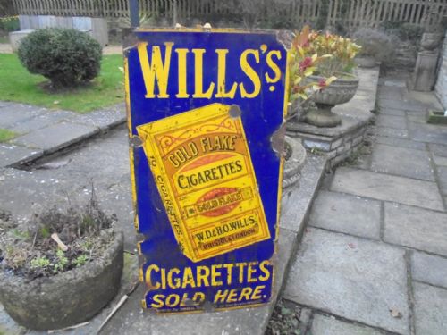 Genuine Blue and Yellow Wills's Gold Flake Advertising Enamel  Cigarette Sign