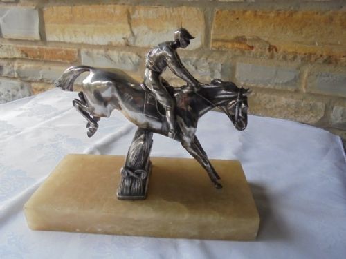 Silver Plated Model of Horse and Jockey