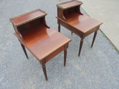Pair Mahogany Bedside Cabinets/cupboards with Gallery Rail.