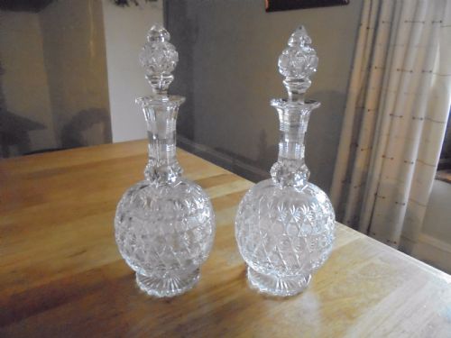 Pair of  Early 19th Century Cut Glass Decanters