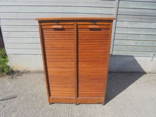 Oak Double Fronted Tambour Filing Cabinet