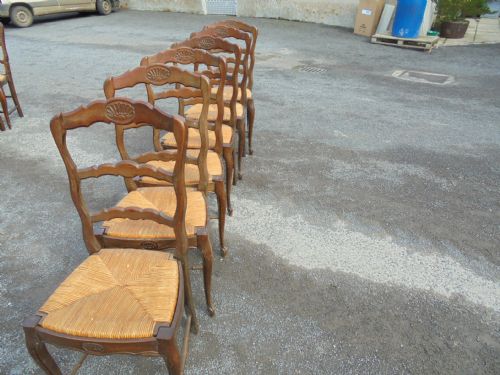 Set of Six French Rush Seated Dining/kitchen Chairs