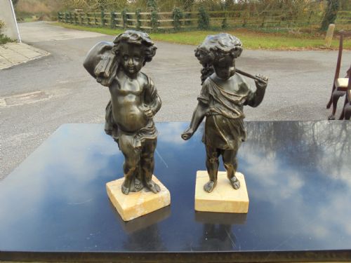 Pair 19th Century Bronze Boy and Girl Figures