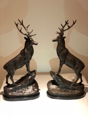 Large Pair of Bronze Stags