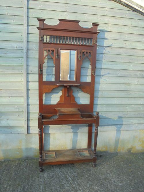 19th Century Oak Hall Stand with Beaten Metal Hooks