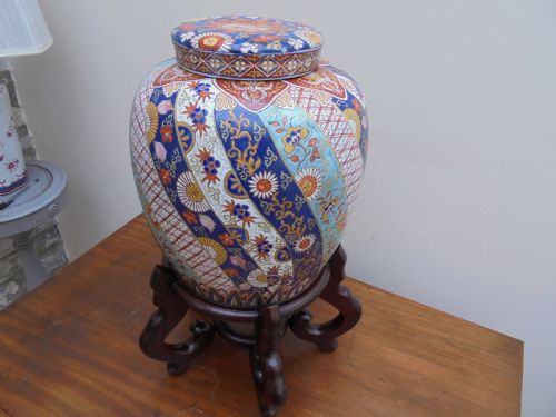 19th Century Japanese Temple Jar and Cover on Stand