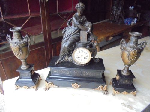 French Three Piece Clock Garniture Paris Maker