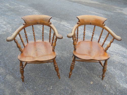 Fine Pair Elm Smokers Bow or Captain's Chairs