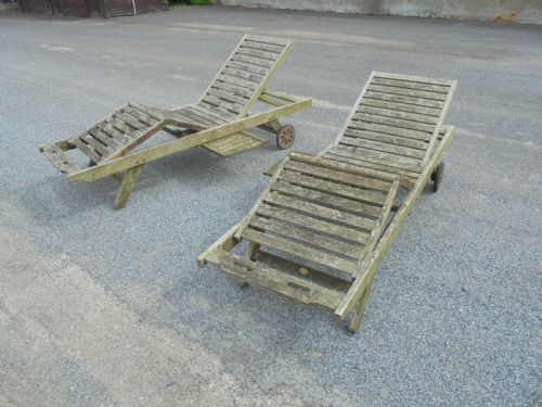 Pair  of Wooden Reclining Garden Loungers