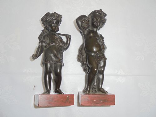 Pair 19th Century Bronzes of Children Harvesting