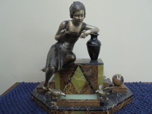 Art Deco Figure of Young Girl Feeding the Birds