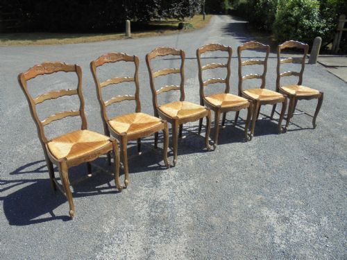 Set of Six French Walnut Dining Kitchen Chairs