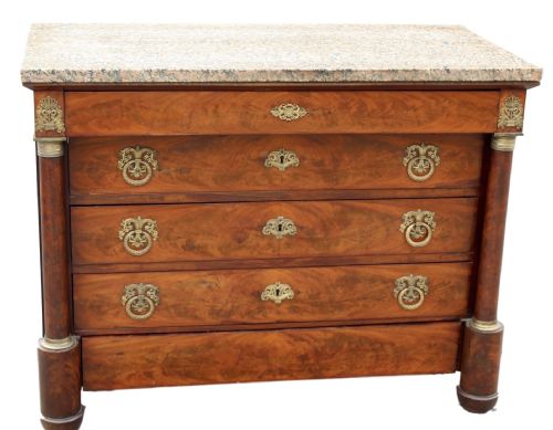 French Empire Mahogany Marble Top Chest