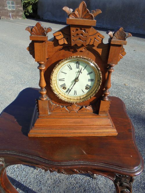 Victorian Walnut Mantle Clock. Ansonia Company USA