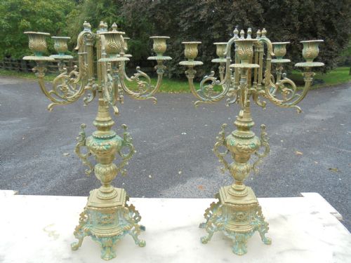 Pair of  French Brass Five Branch Candelabra