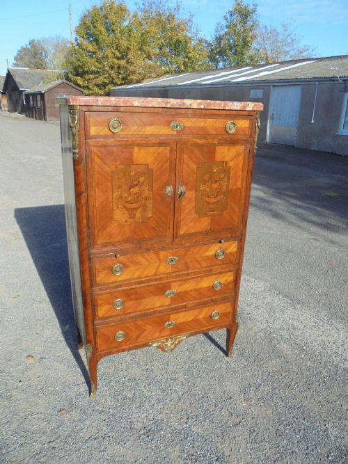 19th Century French Marble Top Marquetry Cabinet