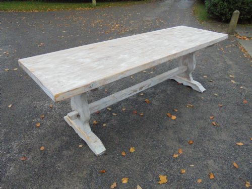 French White Waxed Pine Farmhouse Kitchen Dining Table Seat Ten