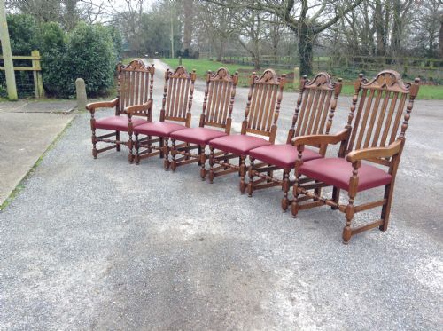 Set 6 Jacobean Style Oak Dining Chairs