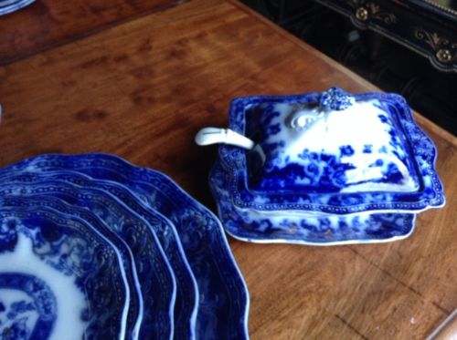 fig 1. Late 19th century flow blue Verona part dinner service