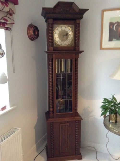 Jacobean Style Three Weight Grandfather Long Case Clock
