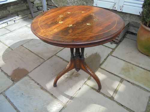 19th Century Ivory Inlay Rosewood Circular Table
