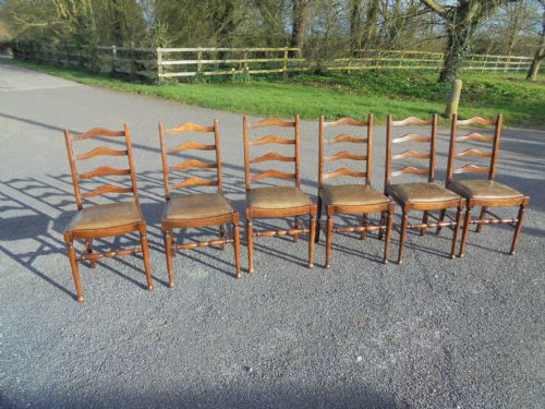 Set of Six Ladder Back Chairs with Leather Seats