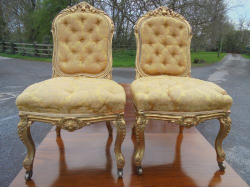 Pair 19th Century French Gilded Salon Chairs