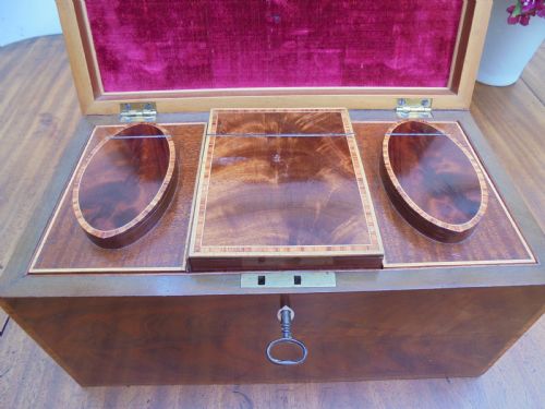18th Century Mahogany Boxwood Banded Tea Caddy