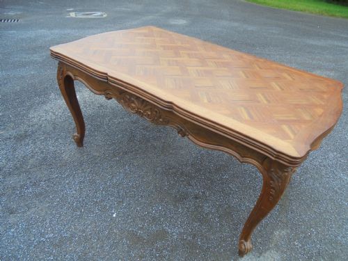 French Parquetry Top Extension Farmhouse Table Seats Ten