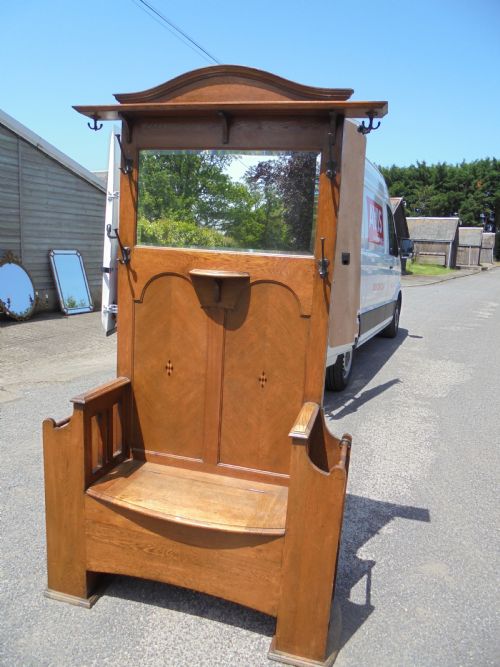 Oak Arts and Crafts Hall Stand with Lift Up Seat