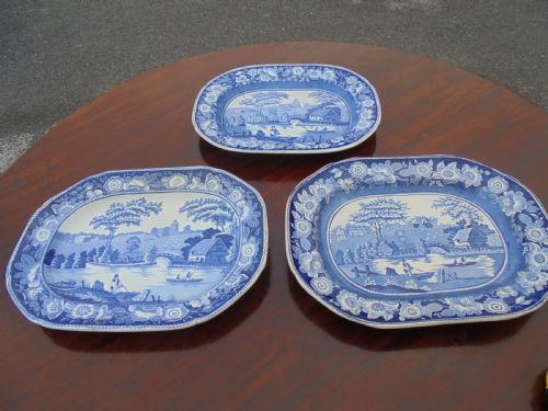 Set Three Blue and White Platters