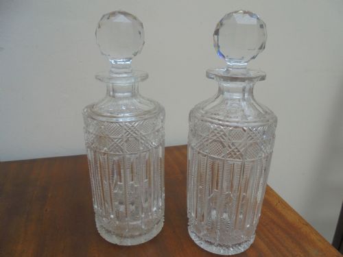Pair Victorian Cut Glass Decanters