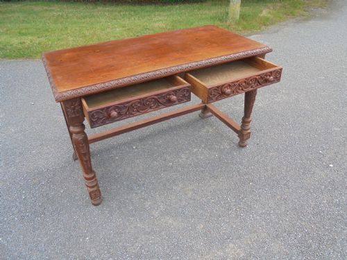 19th Century Carved Oak  Two Drawer Writing Desk