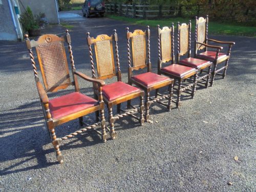 Set Six Barley Twist Oak Dining Chairs. Jacobean Style
