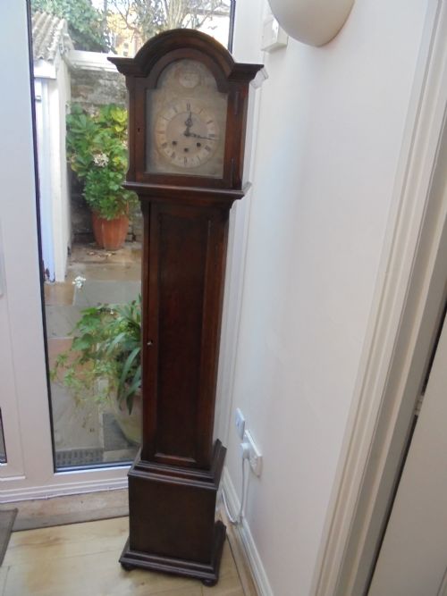 Oak Grandmother Clock with Silvered Dial