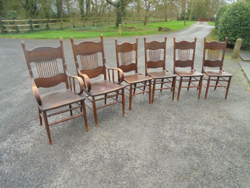 Set of Six Thonet Style Oak High Back Dining Chairs